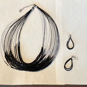 Elegant Black Beaded Necklace and Earring Set